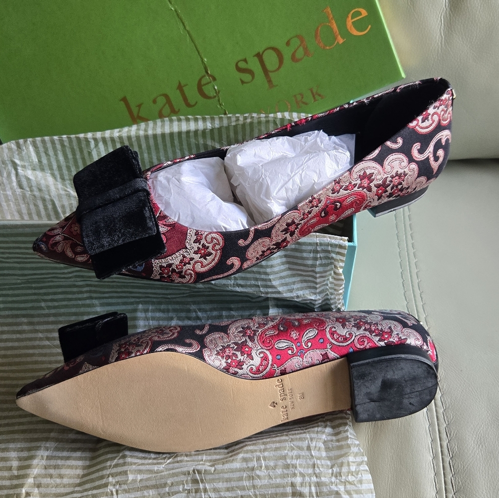 Kate Spade Brocade Flats With Velvet Bow, NIB, Sz. 8 - Picture 4 of 10